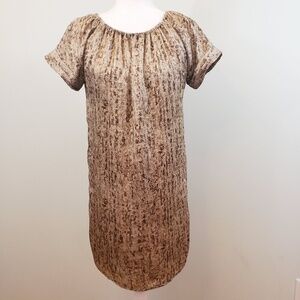 MICHAEL Michael Kors Babydoll Dress Short Sleeve Tan Animal Print